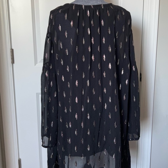 New IRO Paula Metallic Silk Tie-Front Dress Black/Silver Cotton Lined Sz 38 S - Picture 4 of 16